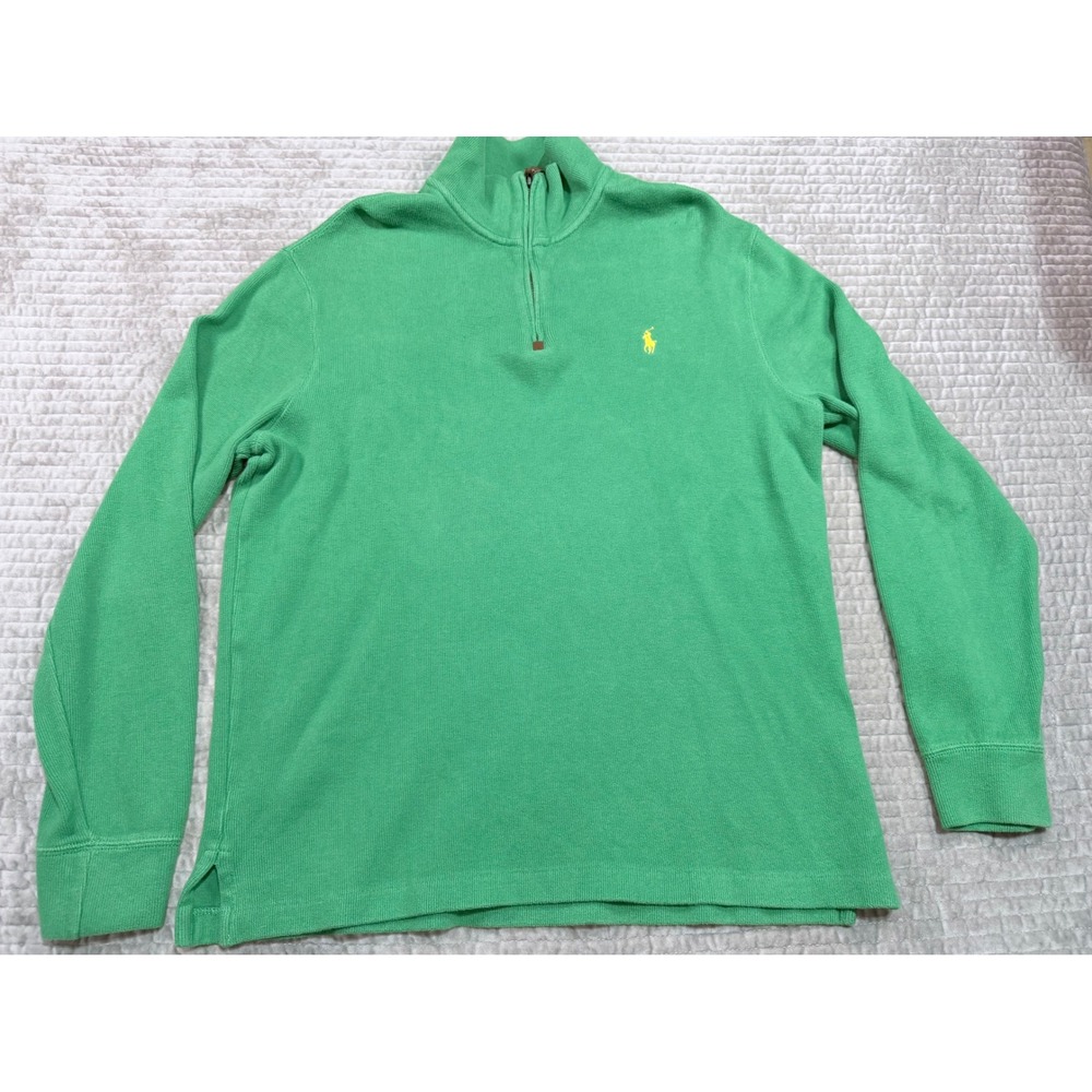 POLO Ralph Lauren Men's Green 1/4 Zip Pullover Sweater Size Medium 100% Cotton